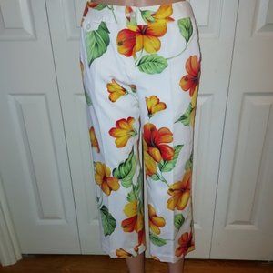 NEW Madison Studio White Orange Multi Floral Crop Pants Size 4